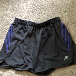 Grey and purple adidas athletic shorts